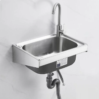 Настенная раковина из нержавеющей стали, без отверстия для перелива, с устройством для слива сифона (рукомойник)