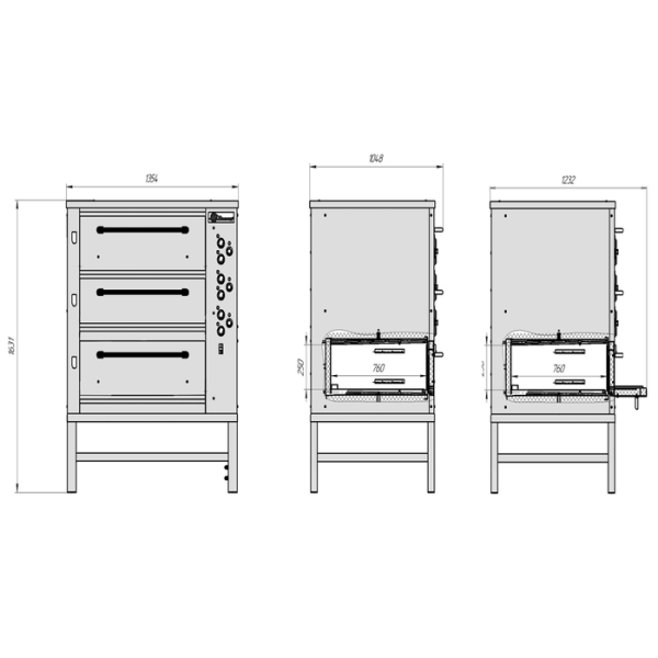 Хлебопекарная ярусная печь ХПЭ-750/3 (нержавеющие облицовка и дверки)