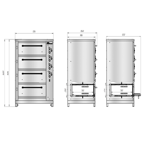 Хлебопекарная ярусная печь ХПЭ-750/4 (нержавеющая обрешетка)